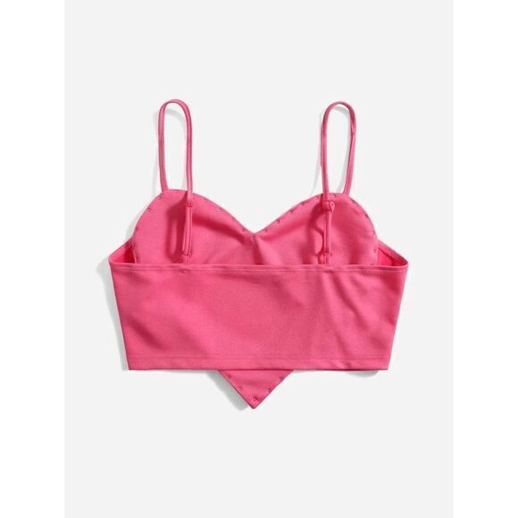 💗 Barbie Pink Cute Heart Shaped Crop Top Pearls Trim NEW WITH TAGS - Picture 4 of 16